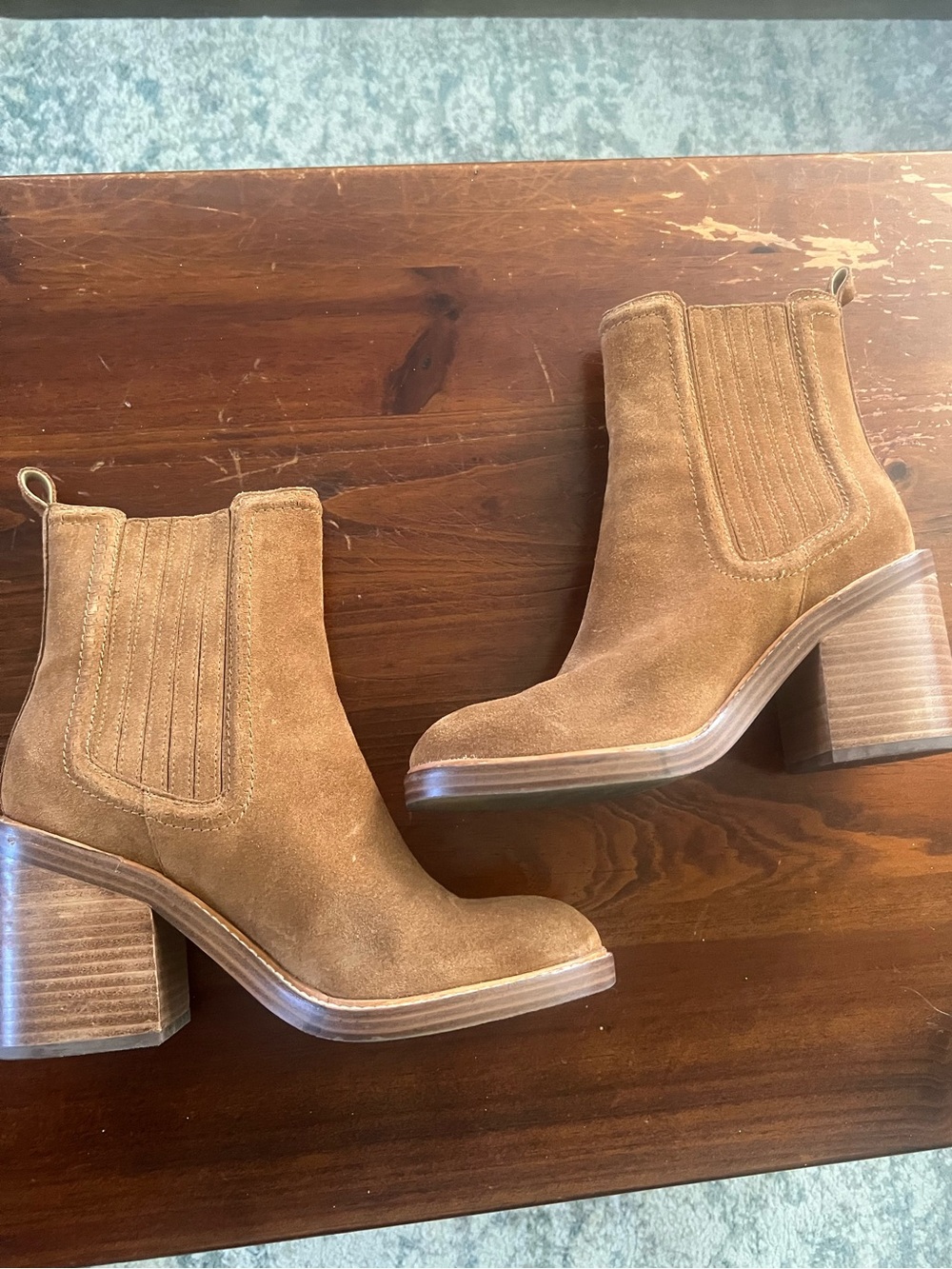 Marc Fisher Suede Tan Chelsea Block Heel Ankle Boots - Women